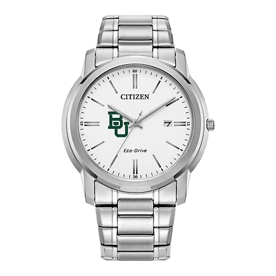 Men's Citizen Watch Silver Baylor Bears Eco-Drive White Dial Stainless Steel Watch