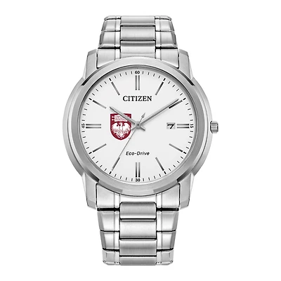 Men's Citizen Watch Silver UChicago Maroons Eco-Drive White Dial Stainless Steel Watch