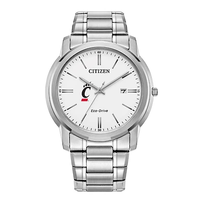 Men's Citizen Watch Silver Cincinnati Bearcats Eco-Drive White Dial Stainless Steel Watch