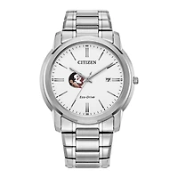 Men's Citizen Watch Silver Florida State Seminoles Eco-Drive White Dial Stainless Steel Watch
