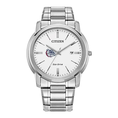 Men's Citizen Watch Silver Gonzaga Bulldogs Eco-Drive Dial Stainless Steel Watch