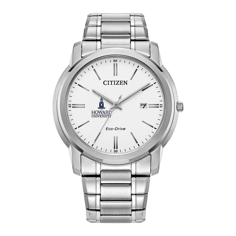 Men's Citizen Watch Silver Howard Bison Eco-Drive White Dial Stainless Steel Watch