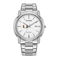 Men's Citizen Watch Silver Miami Hurricanes Eco-Drive Dial Stainless Steel Watch