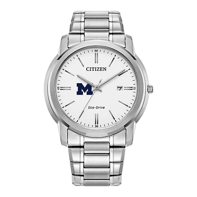 Men's Citizen Watch Silver Michigan Wolverines Eco-Drive Dial Stainless Steel Watch