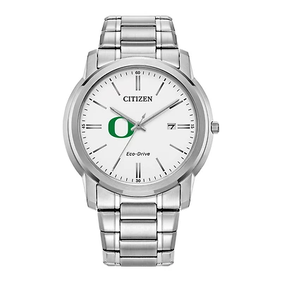 Men's Citizen Watch Silver Oregon Ducks Eco-Drive White Dial Stainless Steel Watch