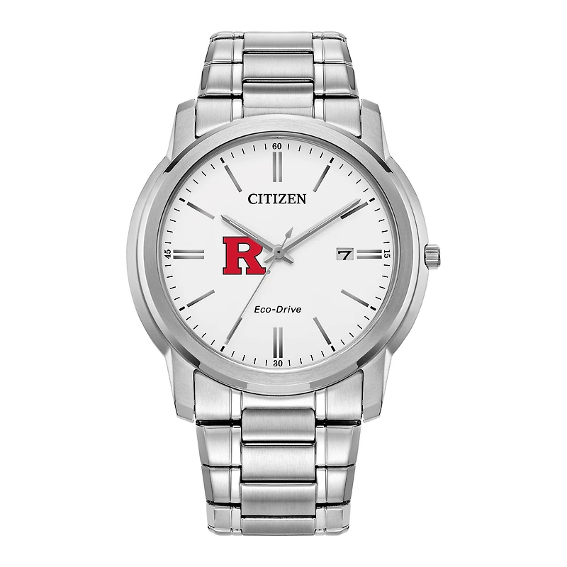 Men's Citizen Watch Silver Rutgers Scarlet Knights Eco-Drive White Dial Stainless Steel Watch