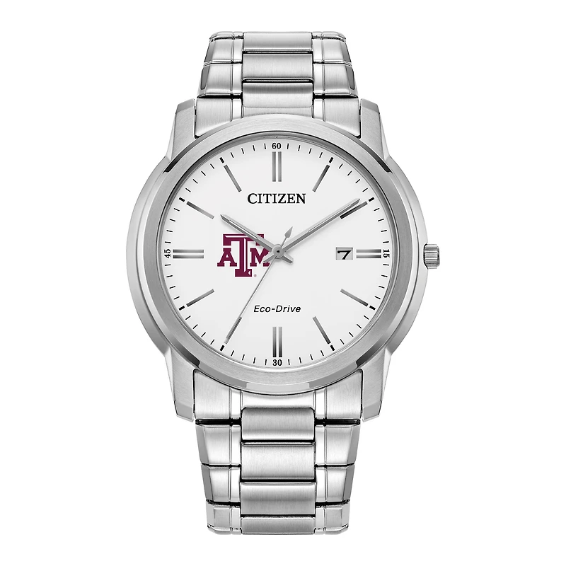 Men's Citizen Watch Silver Texas A&M Aggies Eco-Drive Dial Stainless Steel Watch