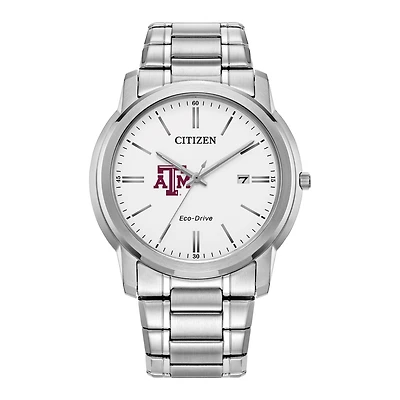 Men's Citizen Watch Silver Texas A&M Aggies Eco-Drive Dial Stainless Steel Watch