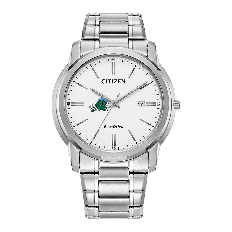Men's Citizen Watch Silver Tulane Green Wave Eco-Drive Dial Stainless Steel Watch