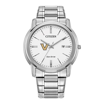 Men's Citizen Watch Silver Vanderbilt Commodores Eco-Drive White Dial Stainless Steel Watch