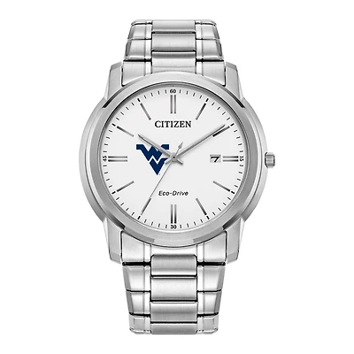 Men's Citizen Watch Silver West Virginia Mountaineers Eco-Drive Dial Stainless Steel Watch