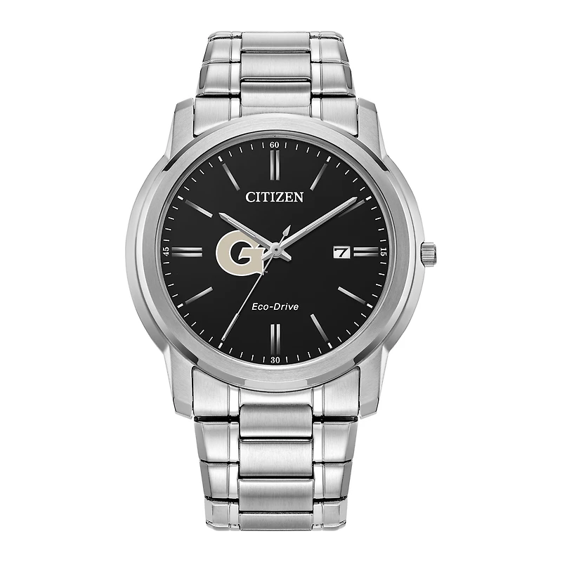 Men's Citizen Watch Silver Georgetown Hoyas Eco-Drive Black Dial Stainless Steel Watch