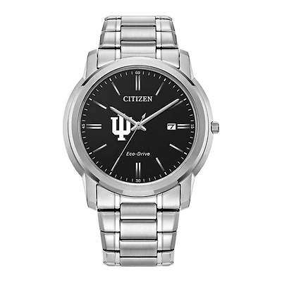 Men's Citizen Watch Silver Indiana Hoosiers Eco-Drive Black Dial Stainless Steel Watch