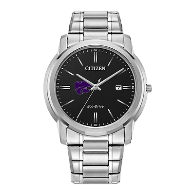 Men's Citizen Watch Silver Kansas State Wildcats Eco-Drive Black Dial Stainless Steel Watch