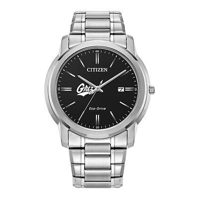 Men's Citizen Watch Silver Montana Grizzlies Eco-Drive Black Dial Stainless Steel Watch