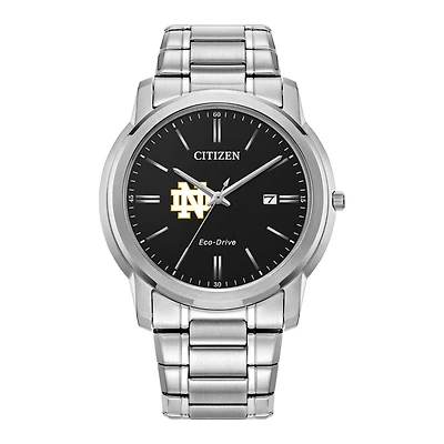 Men's Citizen Watch Silver Notre Dame Fighting Irish Eco-Drive Black Dial Stainless Steel Watch