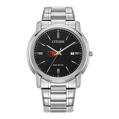 Men's Citizen Watch Silver Oregon State Beavers Eco-Drive Black Dial Stainless Steel Watch