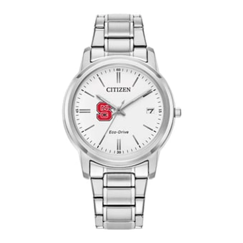 Women's Citizen Watch Silver NC State Wolfpack Eco-Drive White Dial Stainless Steel Watch