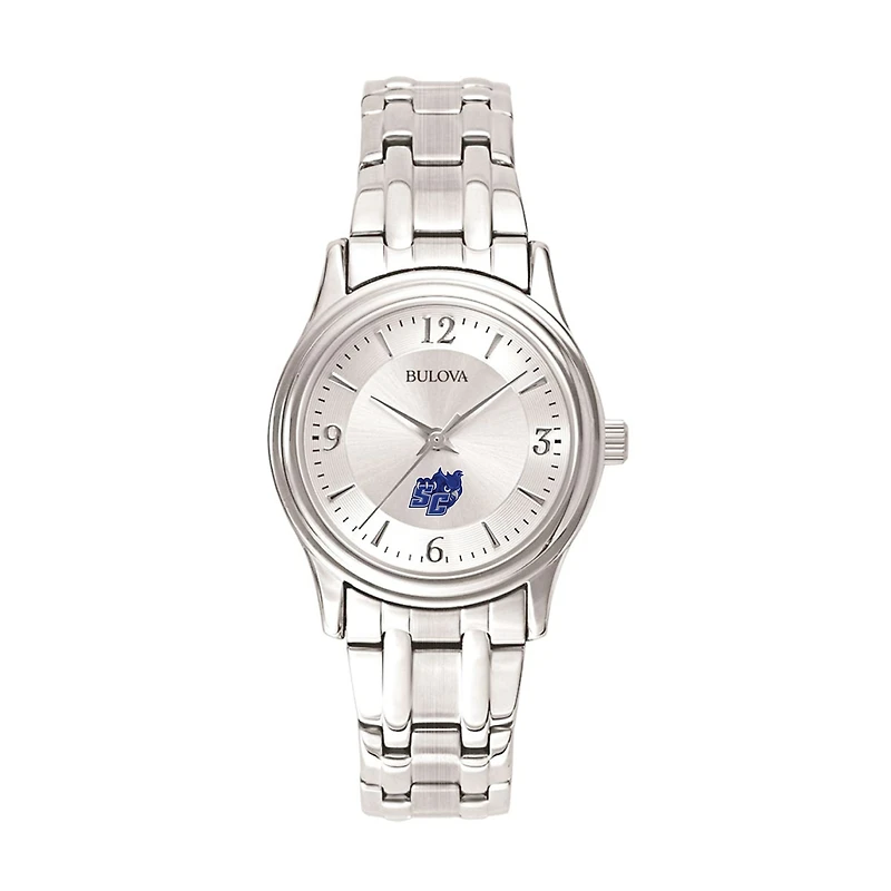 Women's Bulova Silver Southern Connecticut State Owls Silver-Tone Dial Stainless Steel Quartz Watch