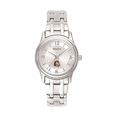 Women's Bulova Silver Southwest Minnesota State Mustangs Silver-Tone Dial Stainless Steel Quartz Watch