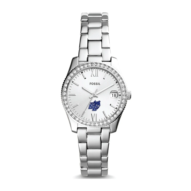 Women's Fossil Silver Southern Connecticut State Owls Scarlette Mini Three-Hand Date Watch