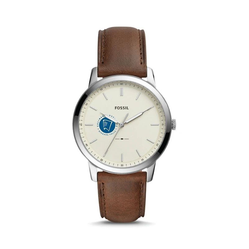 Men's Fossil Silver Niagara Falls Culinary Institute The Minimalist Brown Leather Watch