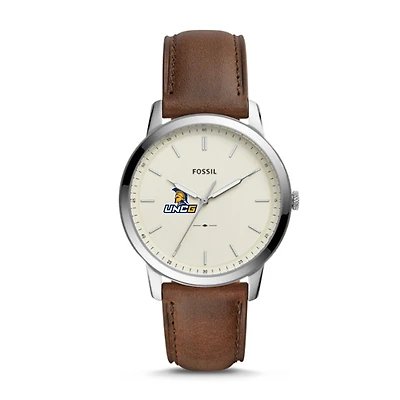 Men's Fossil Silver UNC Greensboro Spartans The Minimalist Brown Leather Watch