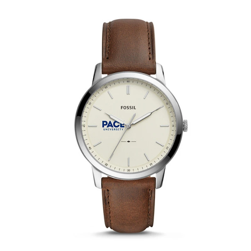 Men's Fossil Silver Pace University Setters The Minimalist Brown Leather Watch