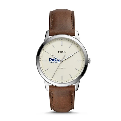 Men's Fossil Silver Pace University Setters The Minimalist Brown Leather Watch
