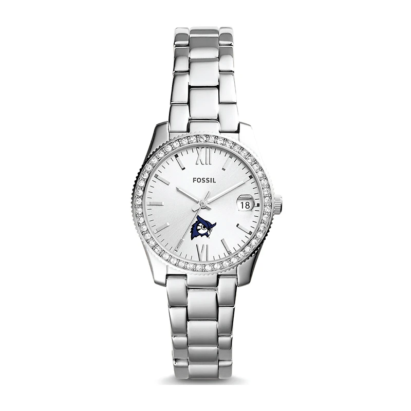 Women's Fossil Silver Westfield State Owls Scarlette Mini Three-Hand Date Watch