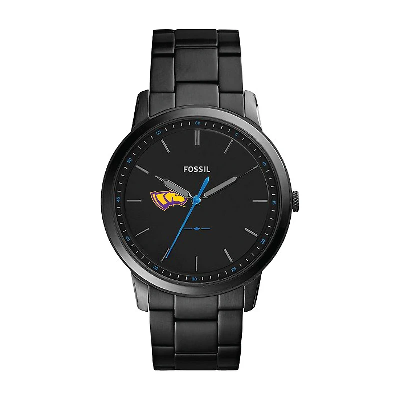 Men's Fossil Black Wisconsin-Stevens Point Pointers Minimalist Slim Stainless Steel Watch