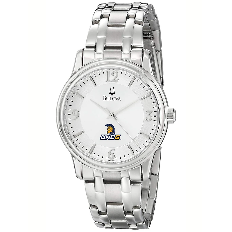 Men's Bulova Silver UNC Greensboro Spartans Stainless Steel Quartz Watch