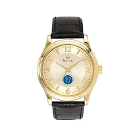 Men's Bulova  Gold/Black Niagara Falls Culinary Institute Stainless Steel Watch with Leather Band