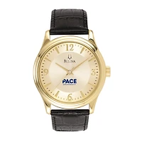 Men's Bulova  Gold/Black Pace University Setters Stainless Steel Watch with Leather Band