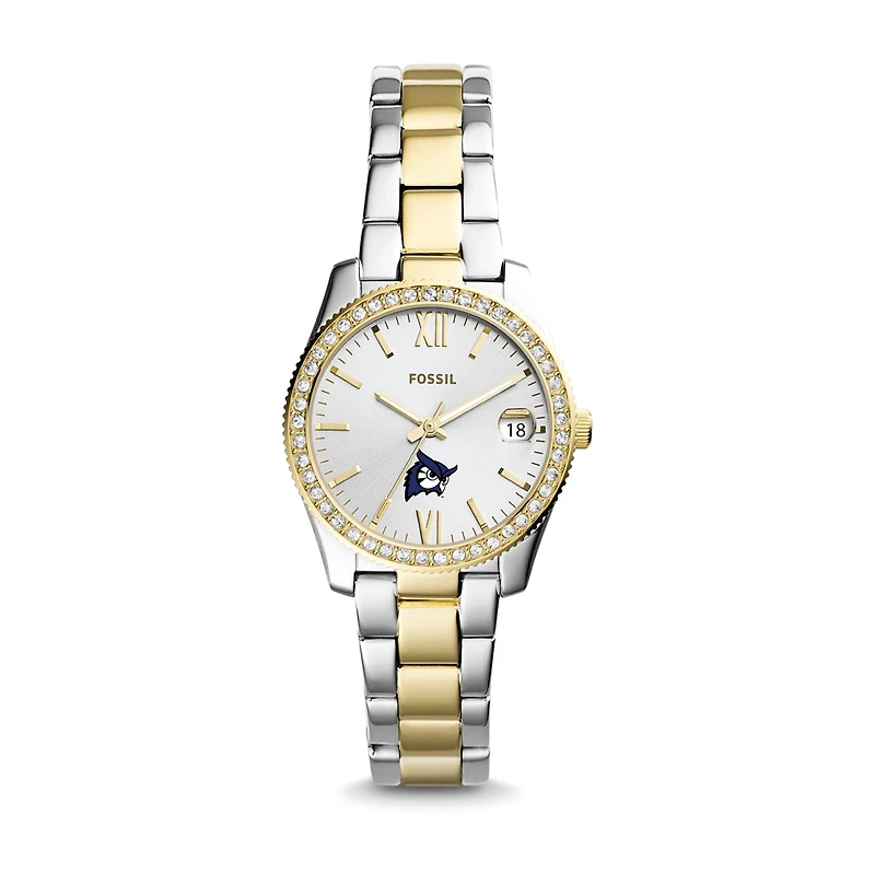 Women's Fossil Silver/Gold Westfield State Owls Scarlette Mini Two-Tone Stainless Steel Watch