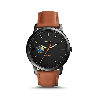 Men's Fossil  Black/Brown College of New Jersey Lions Minimalist Slim Light Brown Leather Watch