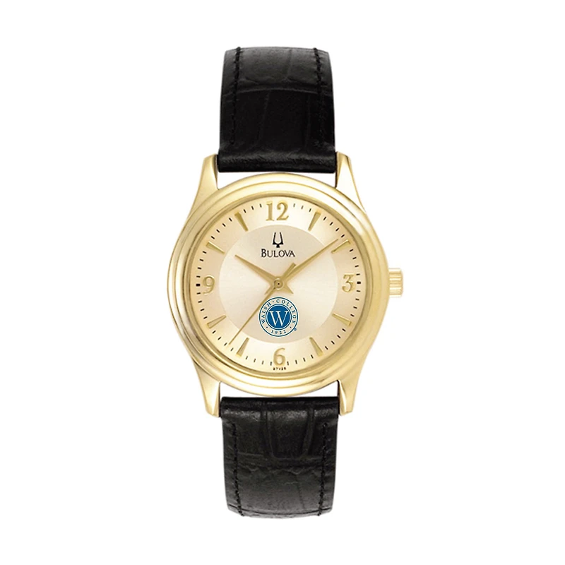 Women's Bulova Gold/Black Walsh College Stainless Steel Watch with Leather Band