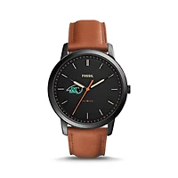 Men's Fossil  Black/Brown Nichols College Bison Minimalist Slim Light Brown Leather Watch