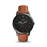 Men's Fossil  Black/Brown Northeastern State Riverhawks Minimalist Slim Light Brown Leather Watch