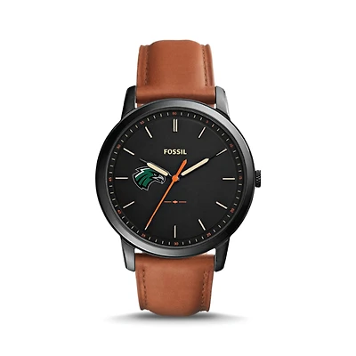 Men's Fossil  Black/Brown Northeastern State Riverhawks Minimalist Slim Light Brown Leather Watch