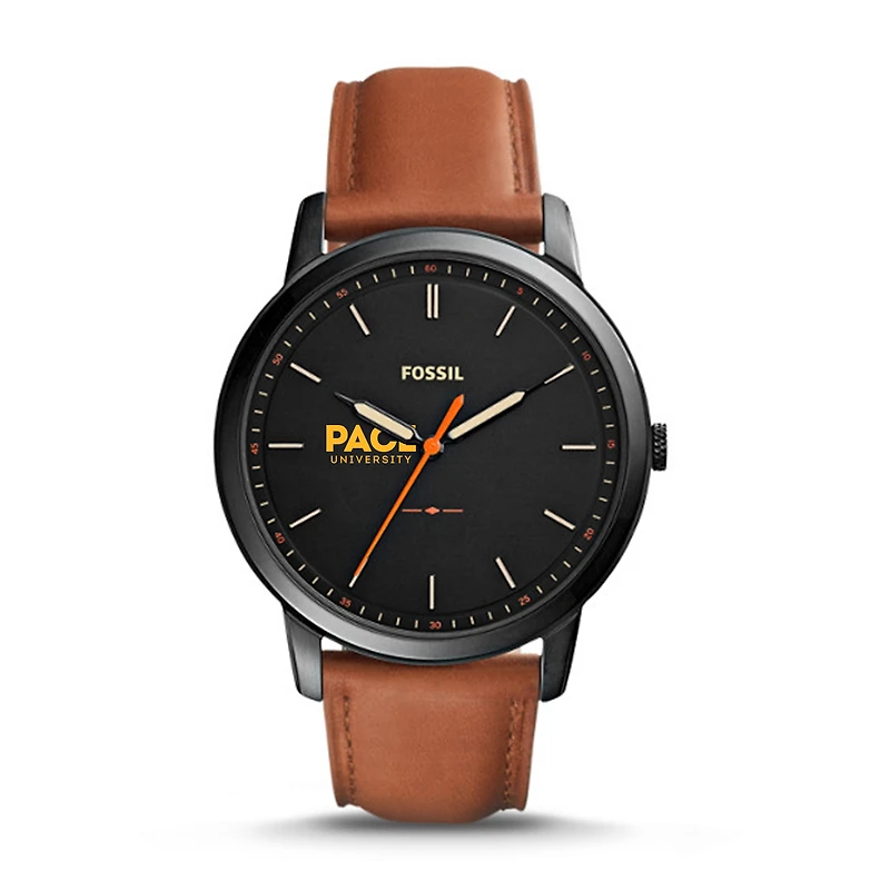 Men's Fossil  Black/Brown Pace University Setters Minimalist Slim Light Brown Leather Watch
