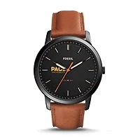 Men's Fossil  Black/Brown Pace University Setters Minimalist Slim Light Brown Leather Watch