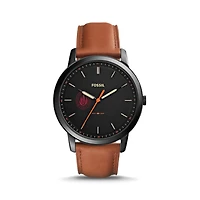 Men's Fossil  Black/Brown Rhode Island Anchormen Minimalist Slim Light Brown Leather Watch