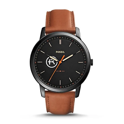 Men's Fossil  Black/Brown Rockhurst Hawks Minimalist Slim Light Brown Leather Watch