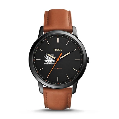 Men's Fossil  Black/Brown Walsh Cavaliers Minimalist Slim Light Brown Leather Watch