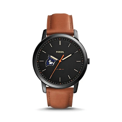 Men's Fossil  Black/Brown Westfield State Owls Minimalist Slim Light Brown Leather Watch