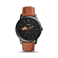 Men's Fossil  Black/Brown Wisconsin-Stevens Point Pointers Minimalist Slim Light Brown Leather Watch
