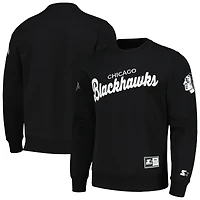 Men's Starter x NHL Black Ice Black Chicago Blackhawks Cross Check Pullover Sweatshirt