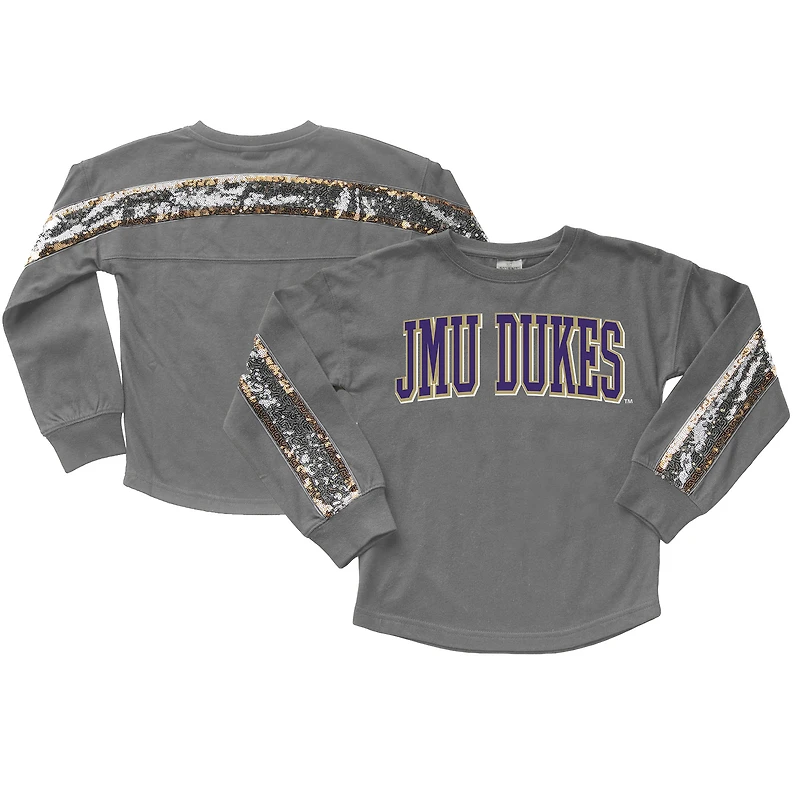 Girls Youth Gameday Couture Gray James Madison Dukes Guess Who's Back Long Sleeve T-Shirt