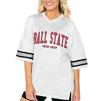 Women's Gameday Couture  White Ball State Cardinals Option Play Oversized Mesh Fashion Jersey